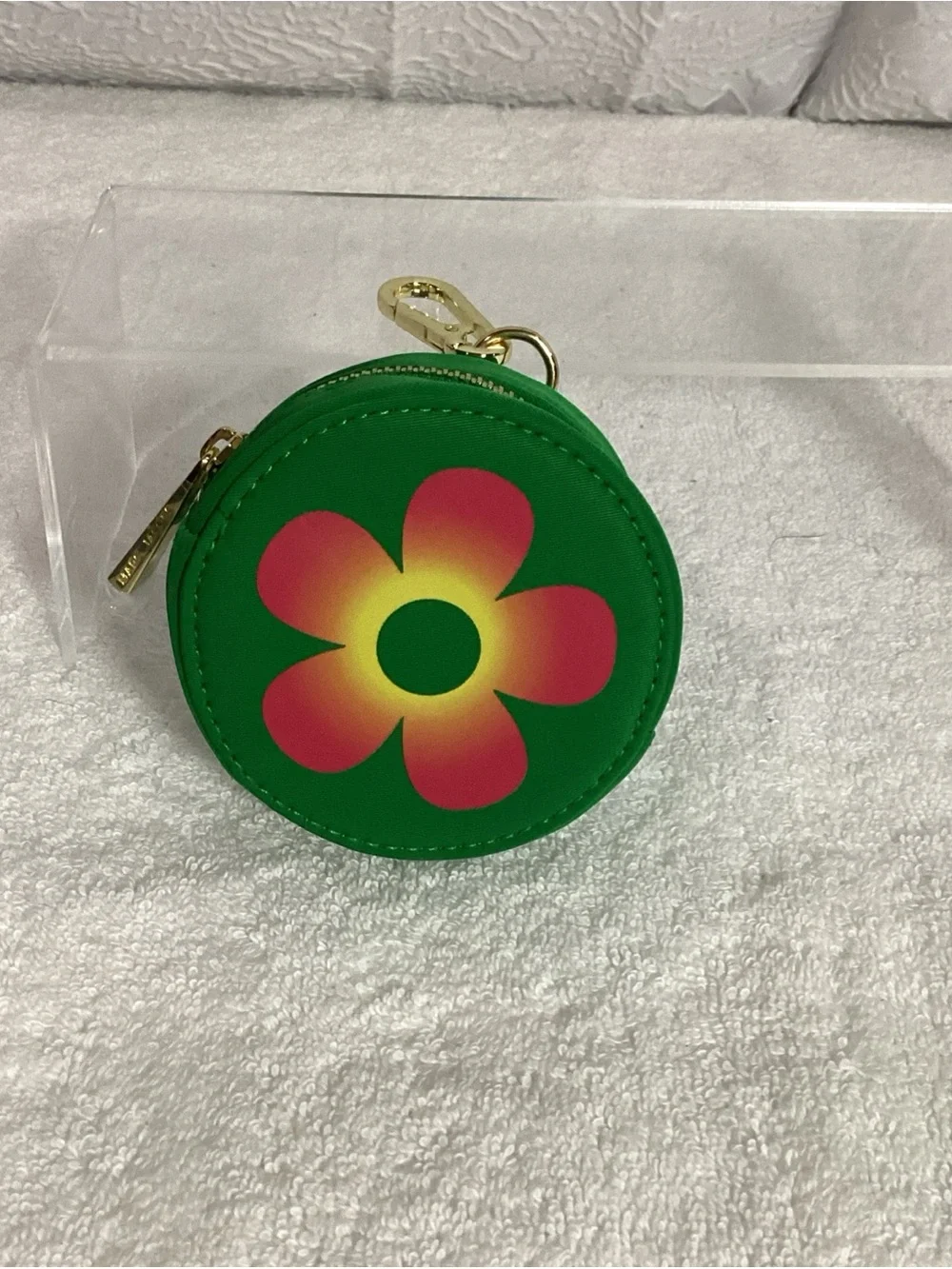 Marc Jacobs Daisy Wild Floral Green Round Keychain Bag Charm Coin Purse